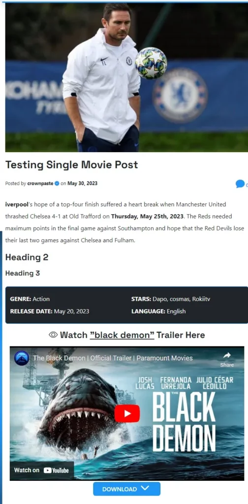 Movies feature of Crownpaste theme
